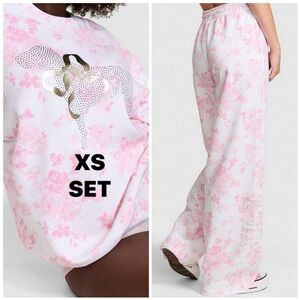 PINK x LoveShackFancy Wide Leg Sweatpants & Sweatshirt EVERBLOOMING WHITE XS